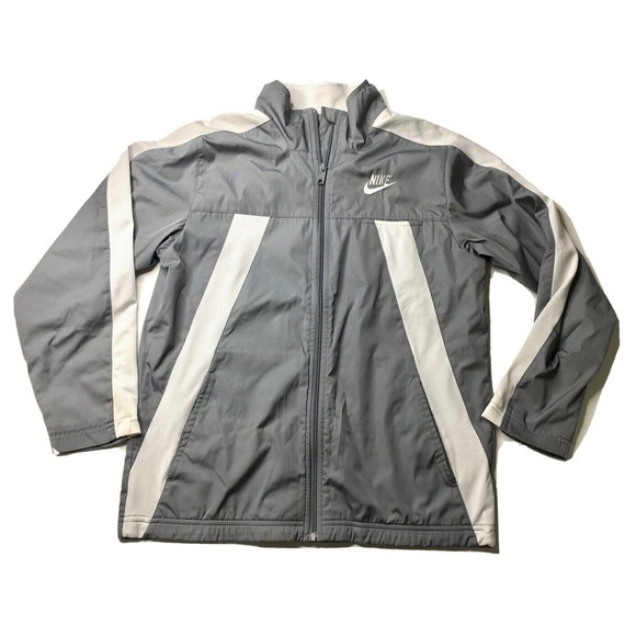 Nike Sportswear Zip Jacket Track Mesh Gray White Stripe Large L 14 16 - Picture 2 of 14